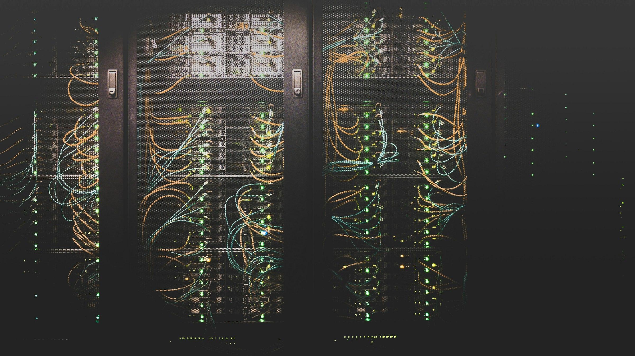 Bundled network cabling in a data centre.