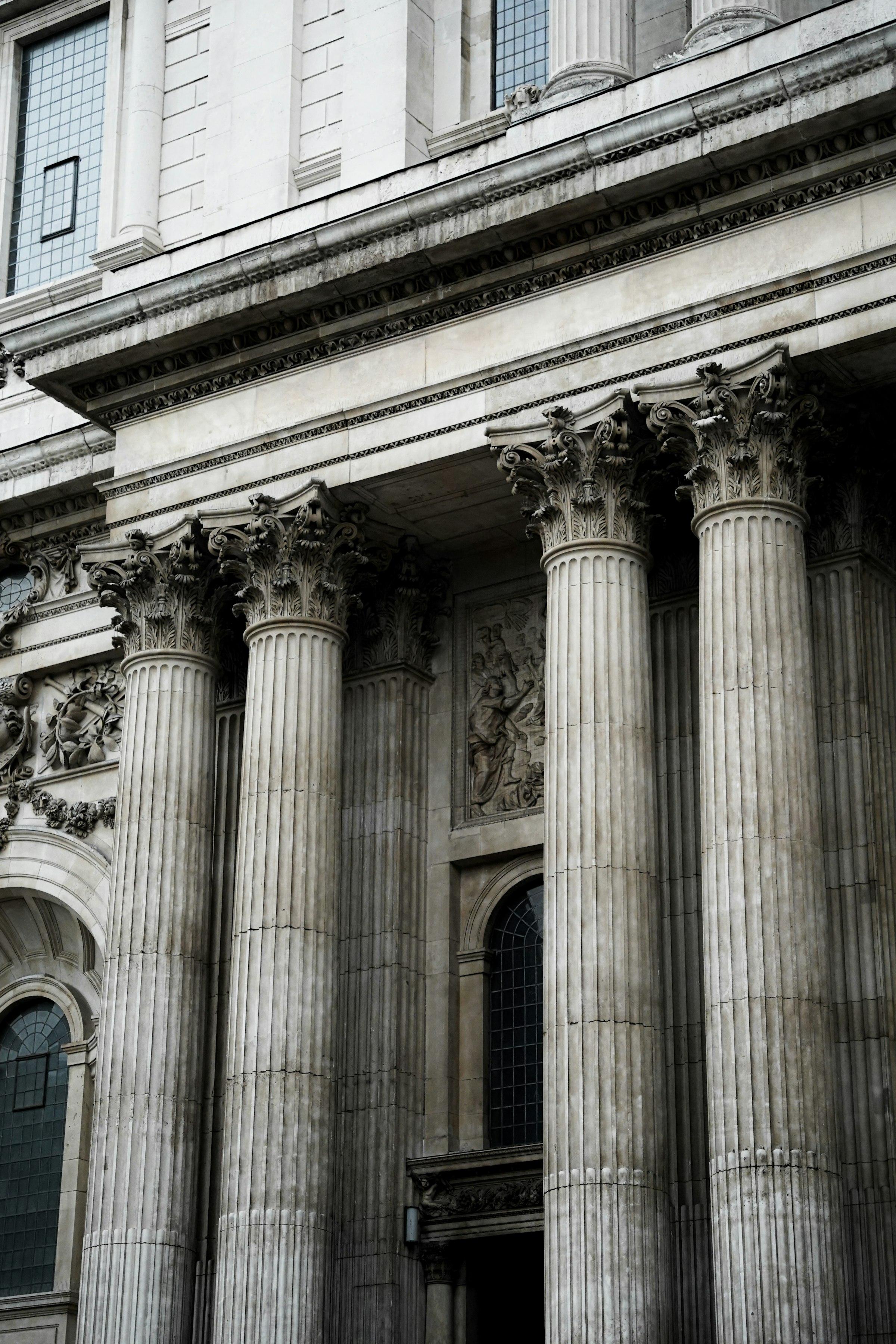 Classical stone columns of a historic London building.